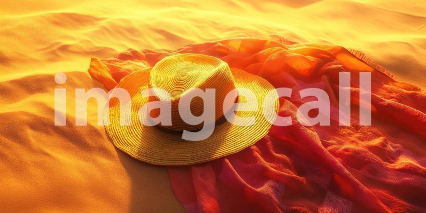 Desert Sun Hat: Golden Light on Sand and Fabric, a Moment of Stillness in the Arid Landscape.