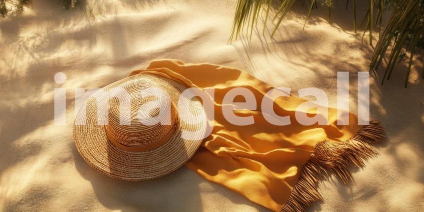 Desert Sun Hat: Golden Light on Sand and Fabric, a Moment of Stillness in the Arid Landscape.