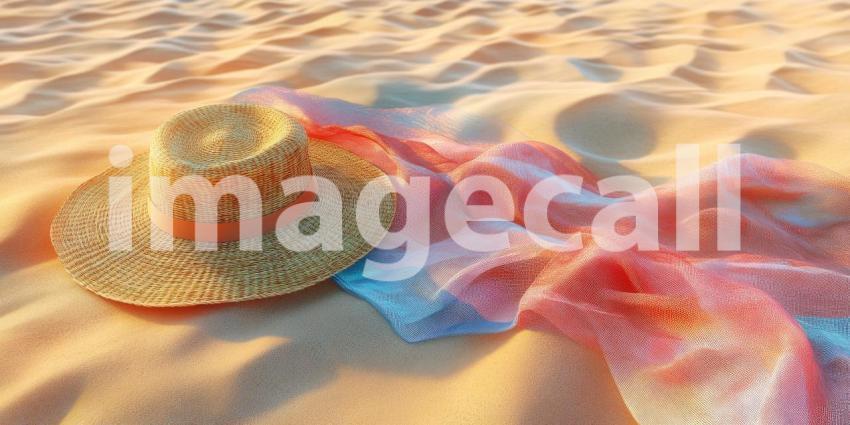 Desert Sun Hat: Golden Light on Sand and Fabric, a Moment of Stillness in the Arid Landscape.