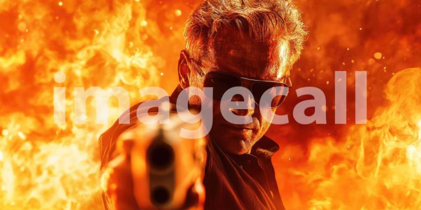 Man standing in front of fire during war