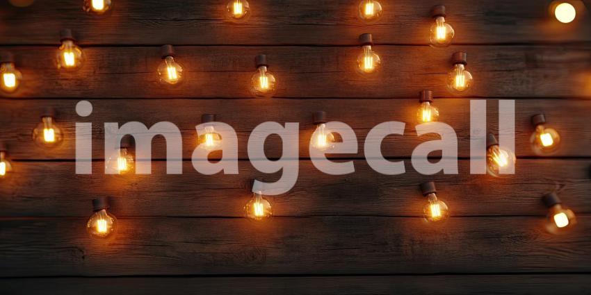 Glowing Bulb Array: Warm Lights on Rustic Wood, a Pattern of Vintage Illumination on a Textured Backdrop.