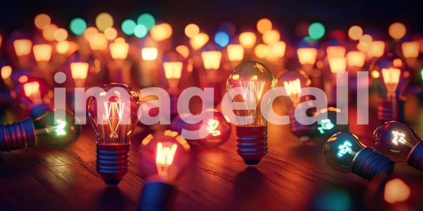 Glowing Bulb Array: Warm Lights on Rustic Wood, a Pattern of Vintage Illumination on a Textured Backdrop.