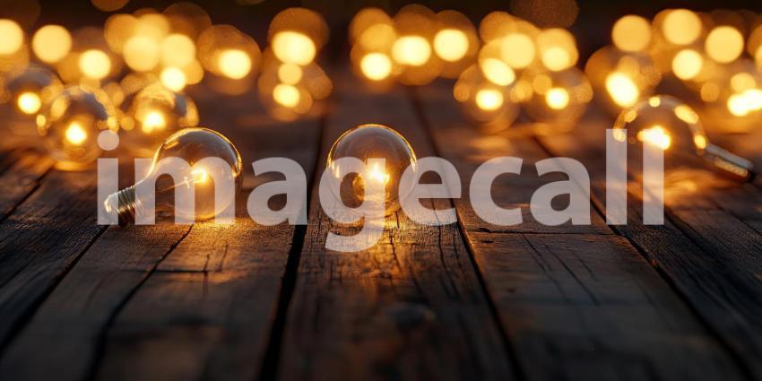 Glowing Bulb Array: Warm Lights on Rustic Wood, a Pattern of Vintage Illumination on a Textured Backdrop.