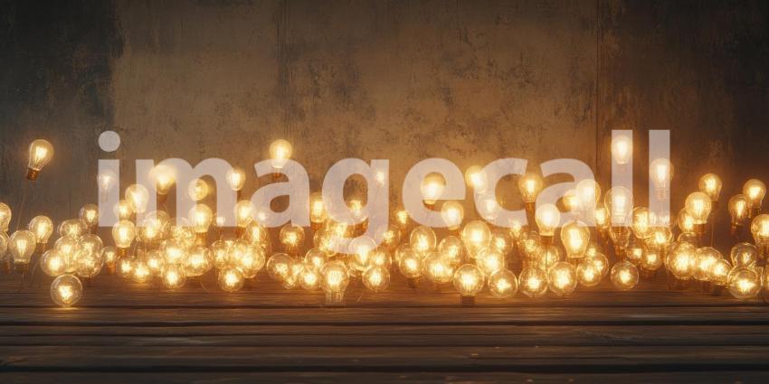 Glowing Bulb Array: Warm Lights on Rustic Wood, a Pattern of Vintage Illumination on a Textured Backdrop.