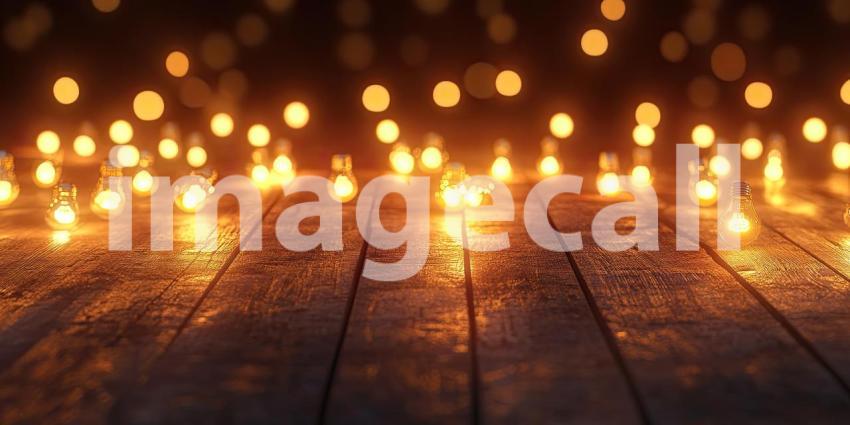 Glowing Bulb Array: Warm Lights on Rustic Wood, a Pattern of Vintage Illumination on a Textured Backdrop.