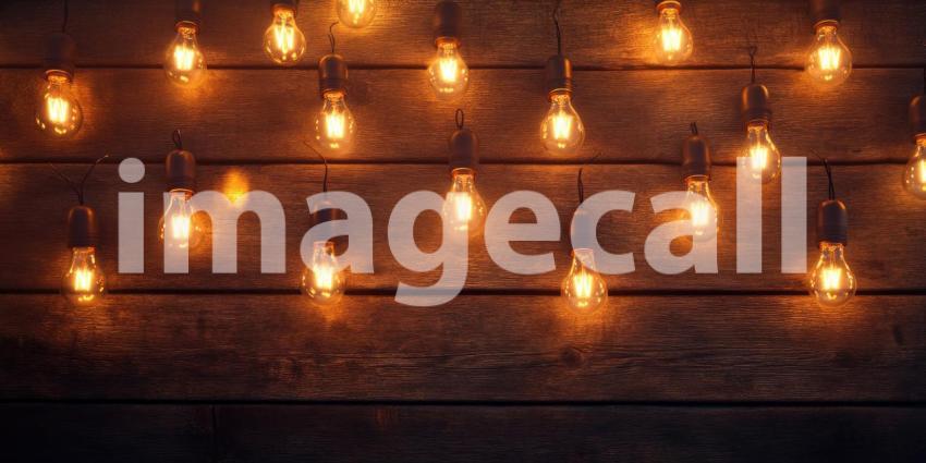 Glowing Bulb Array: Warm Lights on Rustic Wood, a Pattern of Vintage Illumination on a Textured Backdrop.