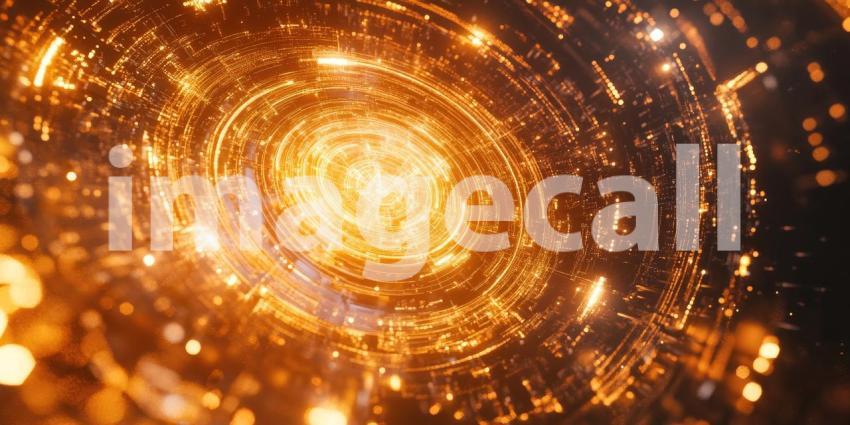 Golden Light Flow: Swirling Energy and Sparkles on Dark Canvas, a Cosmic Dance of Fire and Abstract Motion.