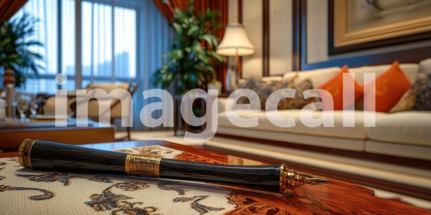 Hotel Lobby Comfort: Beige Sofas and Wooden Table, Warm Lighting and Flowers Create a Welcoming, Relaxing Atmosphere.