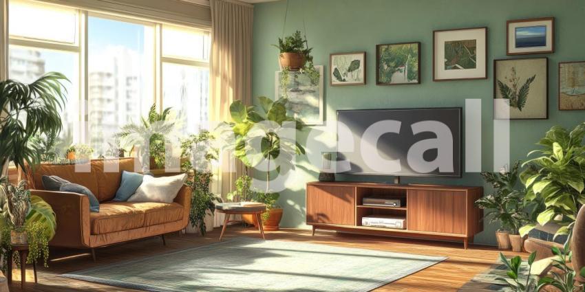 Hotel Lobby Comfort: Beige Sofas and Wooden Table, Warm Lighting and Flowers Create a Welcoming, Relaxing Atmosphere.