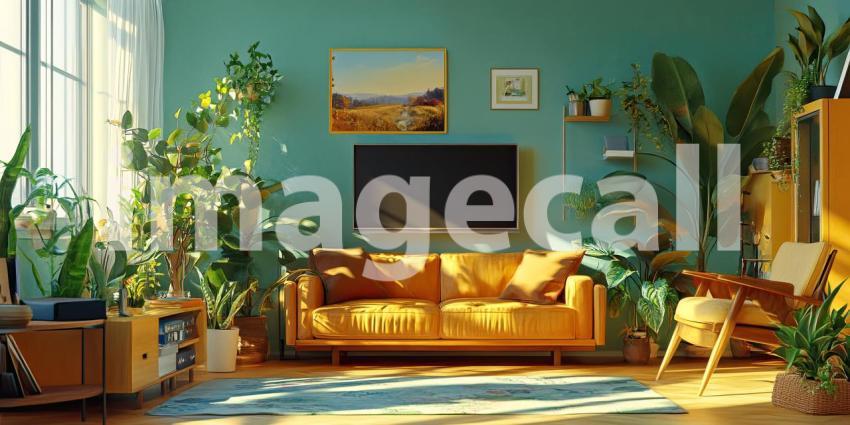 Hotel Lobby Comfort: Beige Sofas and Wooden Table, Warm Lighting and Flowers Create a Welcoming, Relaxing Atmosphere.