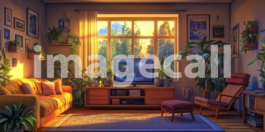 Hotel Lobby Comfort: Beige Sofas and Wooden Table, Warm Lighting and Flowers Create a Welcoming, Relaxing Atmosphere.