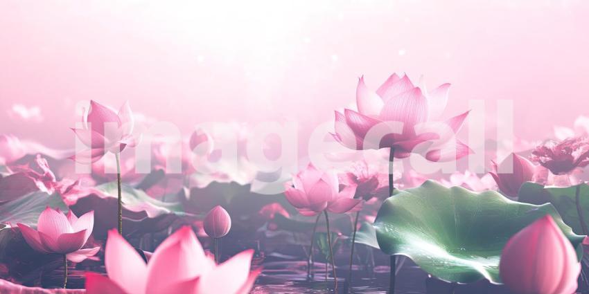 Pink Lotus Blooms: Floating in Dark Water, Vibrant Petals and Yellow Centers, a Serene Scene of Aquatic Beauty.