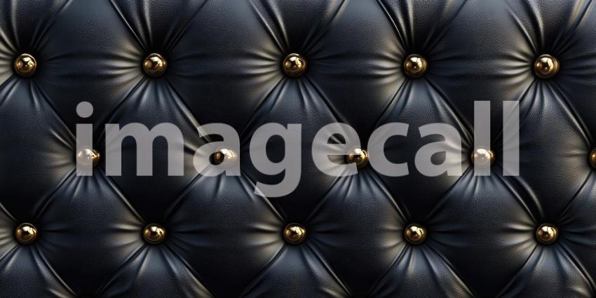 Tufted Black Leather: Golden Buttons and Diamond Pattern, a Luxurious Texture of Classic Elegance and Sophisticated Design.
