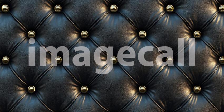 Tufted Black Leather: Golden Buttons and Diamond Pattern, a Luxurious Texture of Classic Elegance and Sophisticated Design.