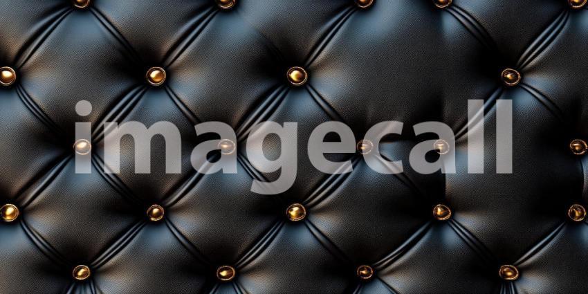 Tufted Black Leather: Golden Buttons and Diamond Pattern, a Luxurious Texture of Classic Elegance and Sophisticated Design.