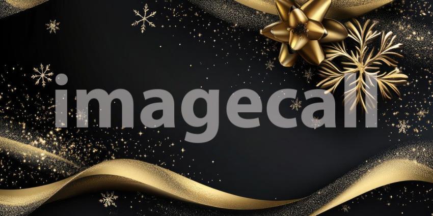 Festive Christmas Frame: Red and Gold Ornaments, Ribbons, and Pine Cones on a Dark, Glittering Background, Holiday Cheer.