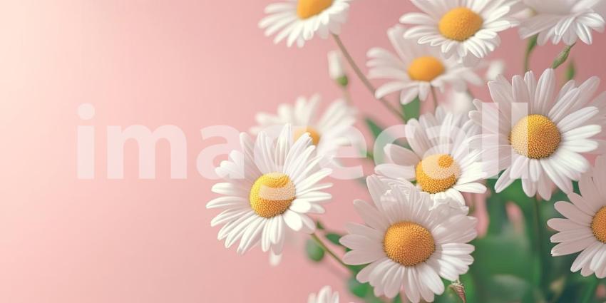 Daisies on Pink: White Petals and Yellow Centers, a Simple Floral Arrangement Against a Soft, Pastel Background.