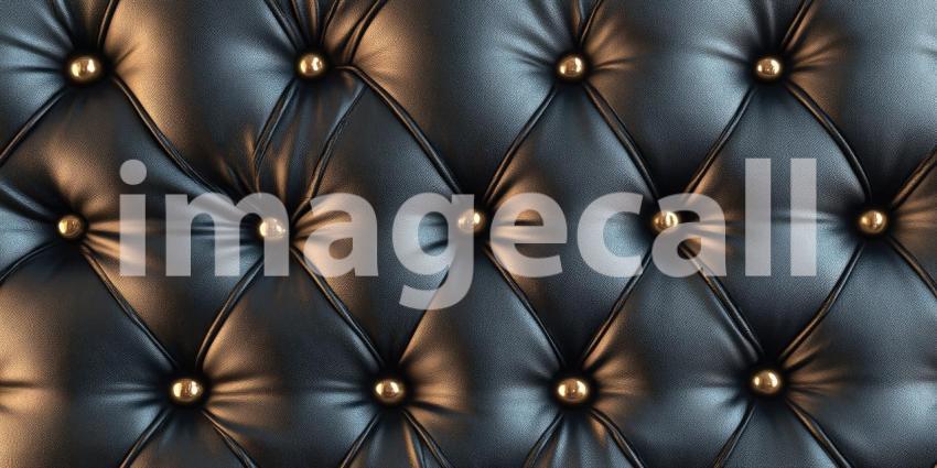 Tufted Black Leather: Golden Buttons and Diamond Pattern, a Luxurious Texture of Classic Elegance and Sophisticated Design.