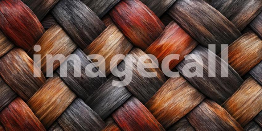 Woven Wood Texture: Intertwined Strips in Earth Tones, a Rich Pattern of Natural Fibers and Organic Design.
