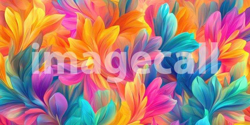 Rainbow Floral Bloom: Vibrant Petals in a Spectrum of Colors, a Dreamy Garden of Exotic Flowers in Soft Focus.