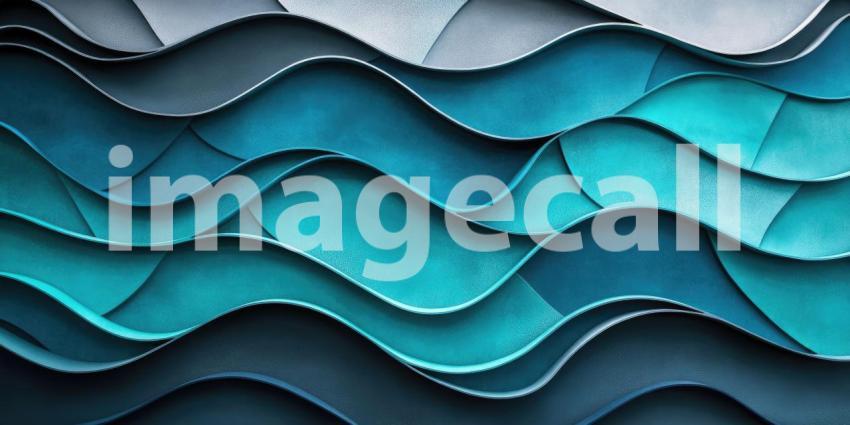 Teal Paper Waves: Layered Curves in Shades of Blue, a Textured Abstract of Wavy Forms and Subtle Shadows.