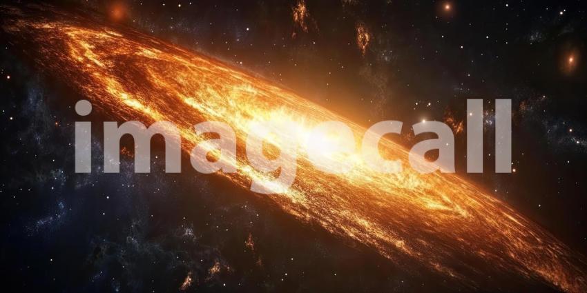 Fiery Galaxy Core: Swirling Cosmic Dust and Stars, a Bright Center in the Vastness of Space and Dark Nebula.
