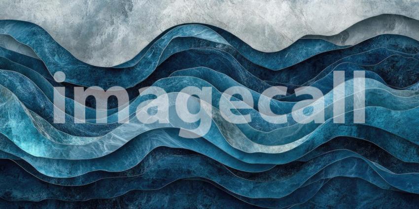 Teal Paper Waves: Layered Curves in Shades of Blue, a Textured Abstract of Wavy Forms and Subtle Shadows.