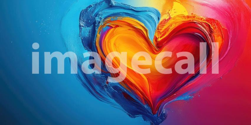 Liquid Heart Burst: Vibrant Colors Swirl in a Glossy Heart Shape, a Dynamic Abstract of Love and Fluid Motion.