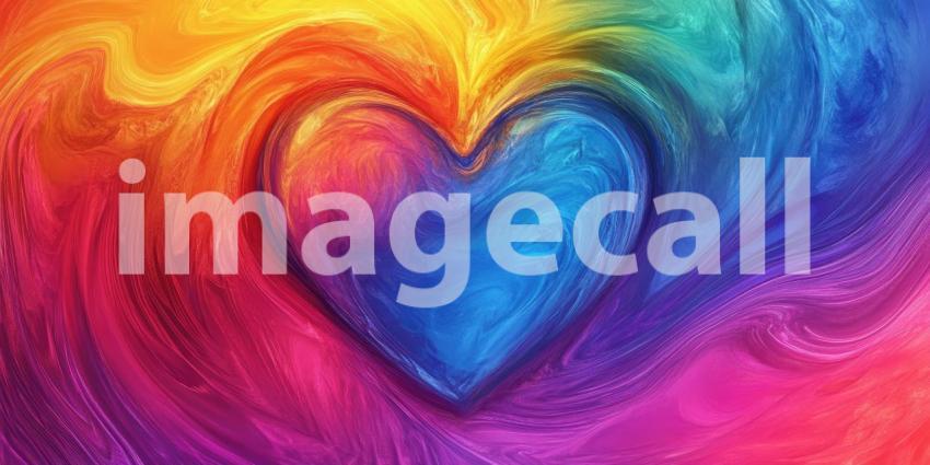 Liquid Heart Burst: Vibrant Colors Swirl in a Glossy Heart Shape, a Dynamic Abstract of Love and Fluid Motion.