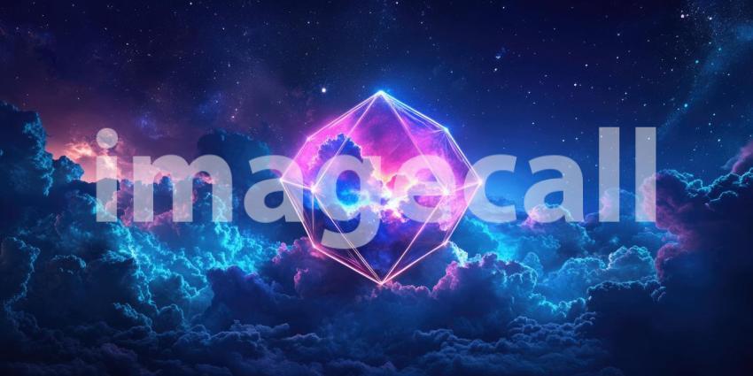 Neon Cloudscape Dream: Pink and Blue Hues in Starry Night, Electric Glow on Stormy Clouds, a Surreal Celestial Scene.