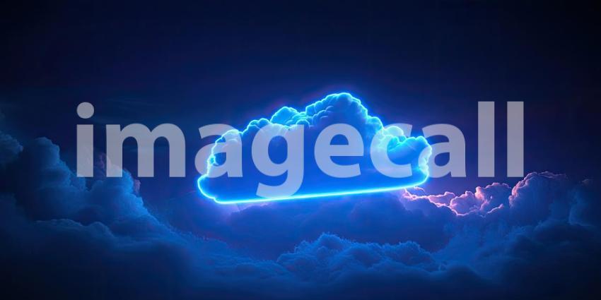 Neon Cloudscape Dream: Pink and Blue Hues in Starry Night, Electric Glow on Stormy Clouds, a Surreal Celestial Scene.