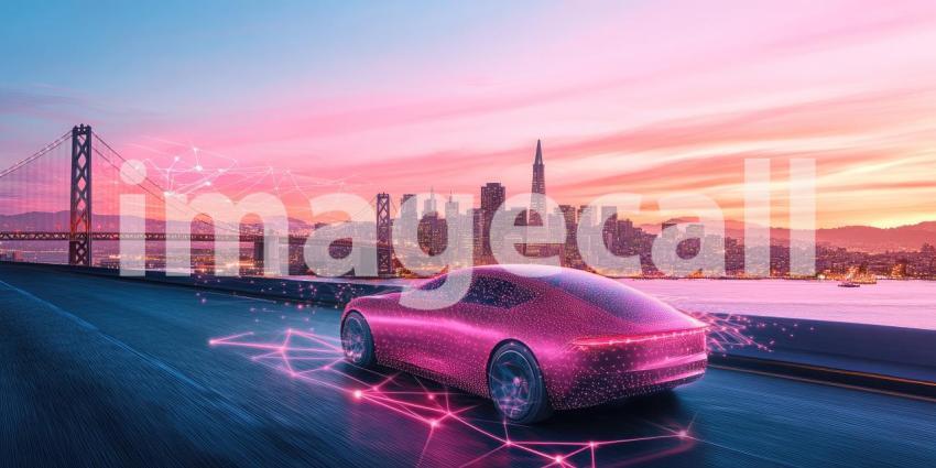 San Francisco Sunset Hues: City Skyline Reflects in Bay, Painted Sky in Vibrant Colors, a Dreamy Urban Landscape.