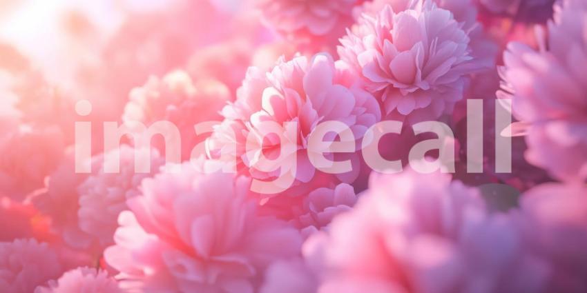 Peony Bloom Delight: Pink Flowers and Soft Light, Lush Petals and Green Leaves in a Romantic, Floral Composition.