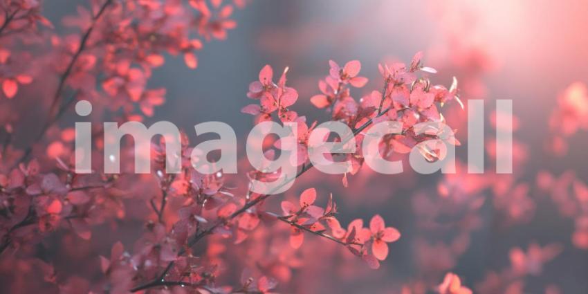 Cherry Blossom Dream: Pink Flowers and Soft Light, Branching Blooms in a Misty, Enchanted Forest Scene of Spring's Delicate Beauty.