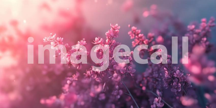 Cherry Blossom Dream: Pink Flowers and Soft Light, Branching Blooms in a Misty, Enchanted Forest Scene of Spring's Delicate Beauty.