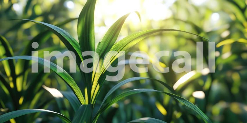 Sunlit Green Leaves: Water Droplets and Soft Bokeh, Natural Light on Lush Foliage, a Serene and Refreshing Botanical Scene.