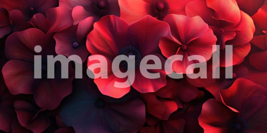 Poppy Bloom Abundance: Crimson Petals and Dark Centers, Close-Up of Floral Beauty in a Rich, Textured Composition.