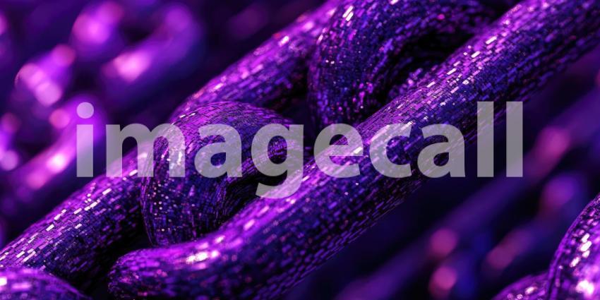 Luminous Purple Chain: Interlinked Glossy Segments with Bokeh Lights, Close-Up of Abstract Structure and Vibrant Color in a Digital Design.