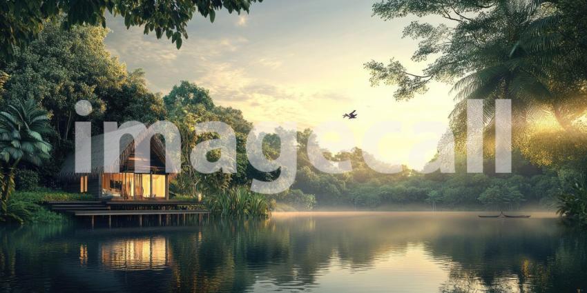 Tropical Mountain Retreat: Infinity Pool Overlooks Lush Valleys, Palm Trees and Sunlit Hills, a Serene Escape to Nature's Majesty.