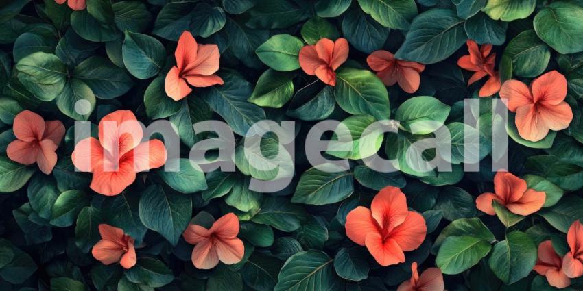 Crimson Rhododendron Bloom: Vibrant Red Flowers and Lush Green Leaves, a Dark and Elegant Floral Composition of Tropical Beauty.