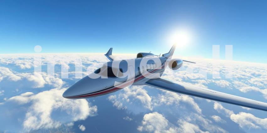 Citation CJ3 Ascent: Private Jet Soars Above Clouds, Sun Glints on Wings, a High-Altitude View of Modern Aviation and Freedom.