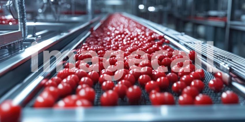 Conveyor Belt in Modern Factory, Bright Yellow Fruit in Industrial Setting, a Scene of Mass Food Production.