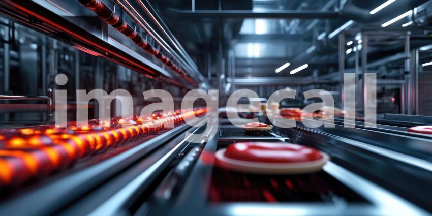 Conveyor Belt in Modern Factory, Bright Yellow Fruit in Industrial Setting, a Scene of Mass Food Production.
