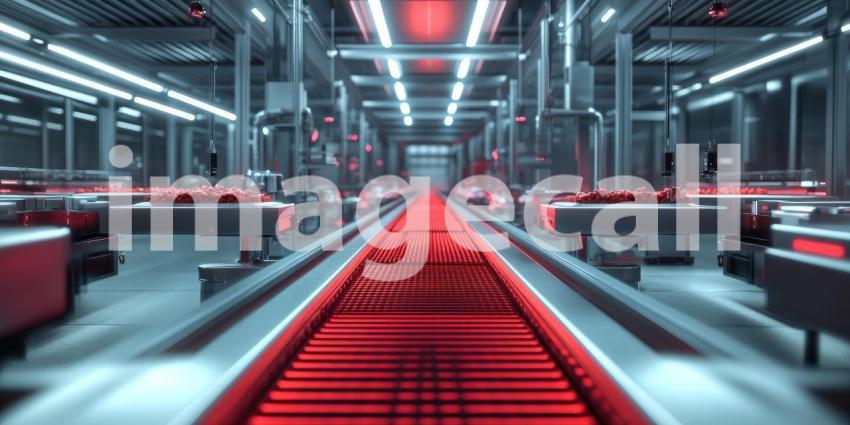 Conveyor Belt in Modern Factory, Bright Yellow Fruit in Industrial Setting, a Scene of Mass Food Production.