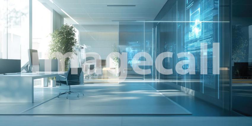 Futuristic Interface: Humanoid Figure in White Suit with Glowing Hand, Digital Particles and Advanced Helmet, a Scene of Technological Interaction.