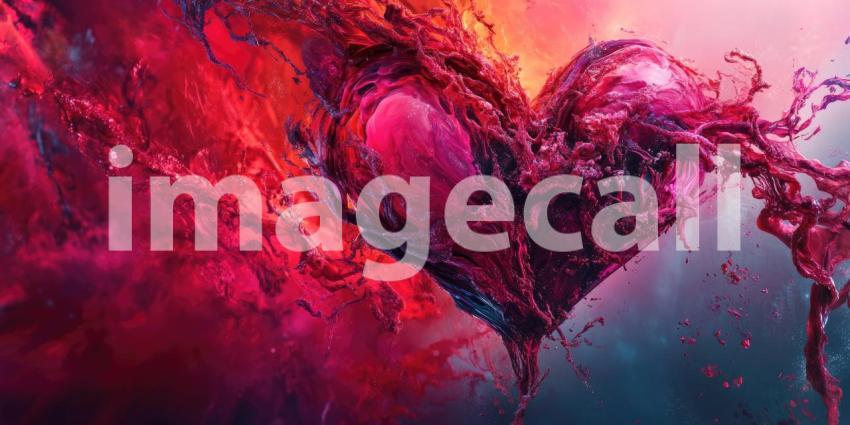 Fractal Heart: Red and Black Abstract Design, Textured Surface and Swirling Patterns, a Digital Artwork of Passion and Complexity.