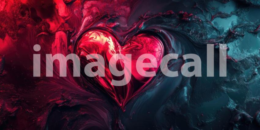 Fractal Heart: Red and Black Abstract Design, Textured Surface and Swirling Patterns, a Digital Artwork of Passion and Complexity.