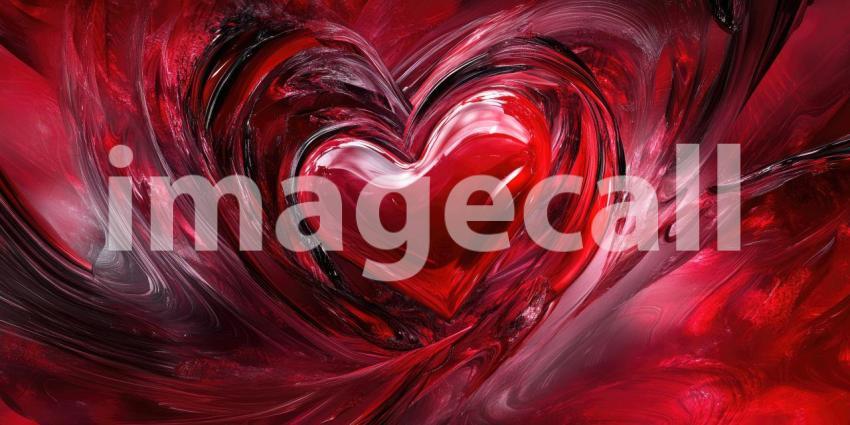 Fractal Heart: Red and Black Abstract Design, Textured Surface and Swirling Patterns, a Digital Artwork of Passion and Complexity.
