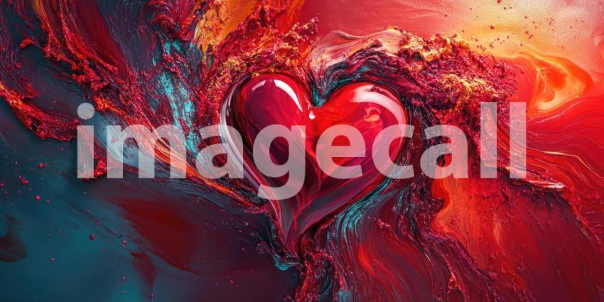 Fractal Heart: Red and Black Abstract Design, Textured Surface and Swirling Patterns, a Digital Artwork of Passion and Complexity.