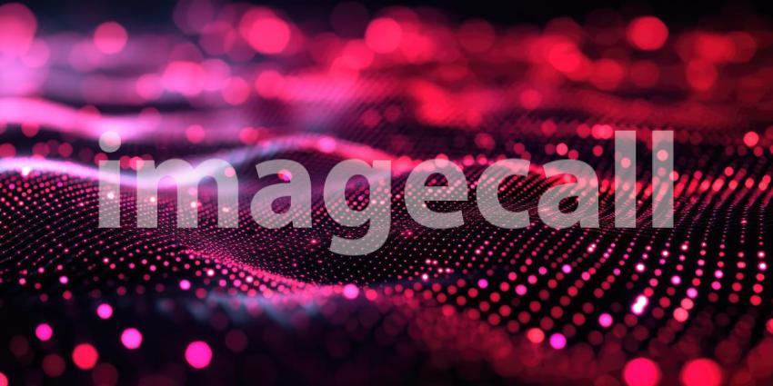 Red Data Waves: Glowing Particles on Undulating Surface, Digital Landscape of Information Flow and Abstract Connectivity in a Technological Vision.